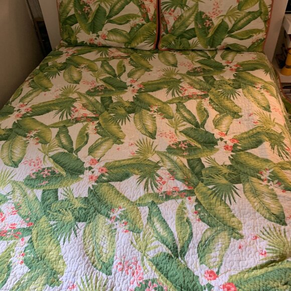 Tommy Bahama Reversible Queen/Full Green Palm Tree Comforter + 2 Standard Shams - Picture 1 of 3